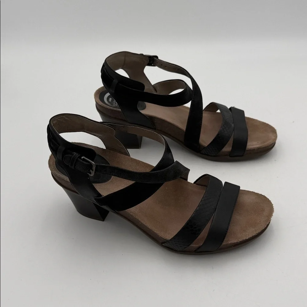 Obeo  Black Strappy Heels sandal women 9N Leather upper casual office comfort